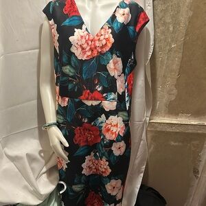 Calvin Klein Floral Dress - Black, Red, Green